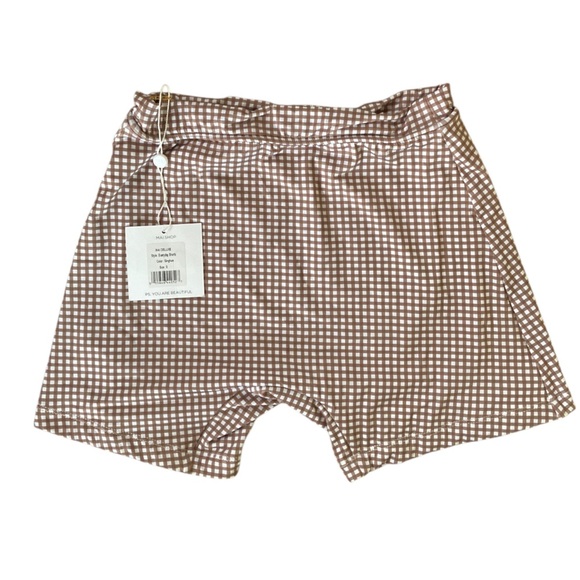 MAI Deluxe Everyday Shorts NWT Gingham Brown White Made in Bali - Picture 2 of 6